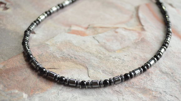 Beaded Onyx Necklace Band | Bronze Feather Pendant Men's Necklace